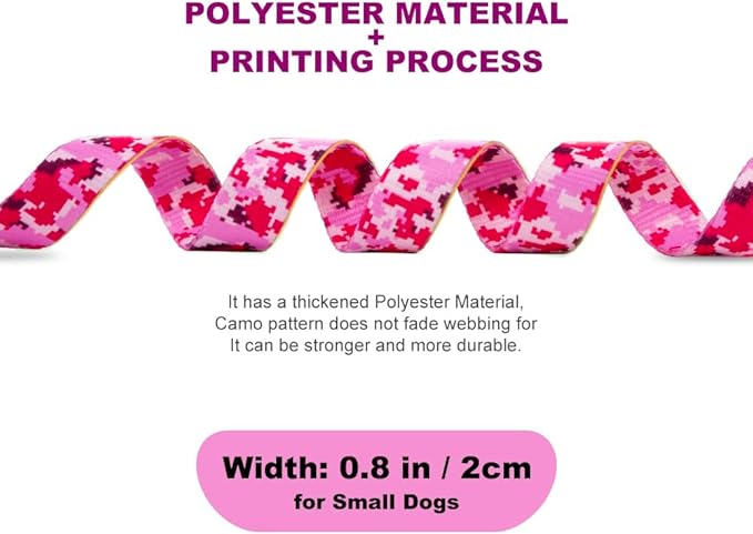 TSPRO Hands Free Dog Leash for Small Dogs, Adjustable Durable Leash with Comfortable Safety Padded Handle, Heavy Duty Metal Clasp for Walking, Running, Training (Camo Pink)