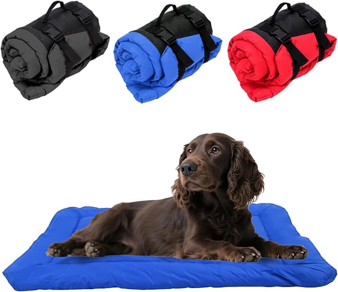 Foldable Waterproof Outdoor Dog Bed - Portable Roll Up Pet Mat for Patio, Crate & Travel, Pet Bed for Small to Medium Dogs, Indoor & Outdoor Use (Blue)