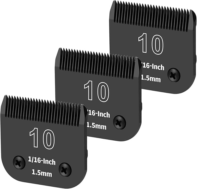 3 Pack 10# Detachable Dog Grooming Steel Blades,Compatible with Andis,Oster A5,Wahl KM-10 Series,Cut Length 1/16-Inch 1.5MM （Black）