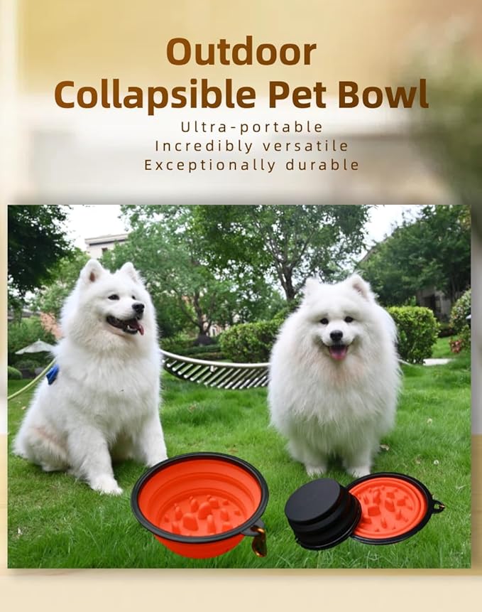 Large Collapsible Dog Bowl for Traveling Hinking Camping,2-Pack Portable Silicone Bowls with2 Sizes(34oz+12oz),Foldable Bowl with Slow Feeding Function