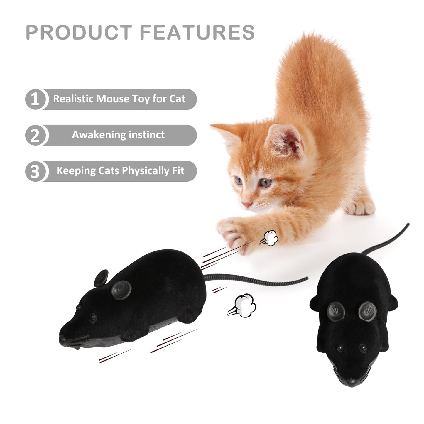 Auto Moving Mouse Cat Toy, Interactive Cat Toys Wireless Electronic Fake Mouse Rat Pet Toy Running Wheel Plush Rat Chasing Prank Toy for Cats Dogs Kids Novelty Gift By Greatstar (Black, No Controller)