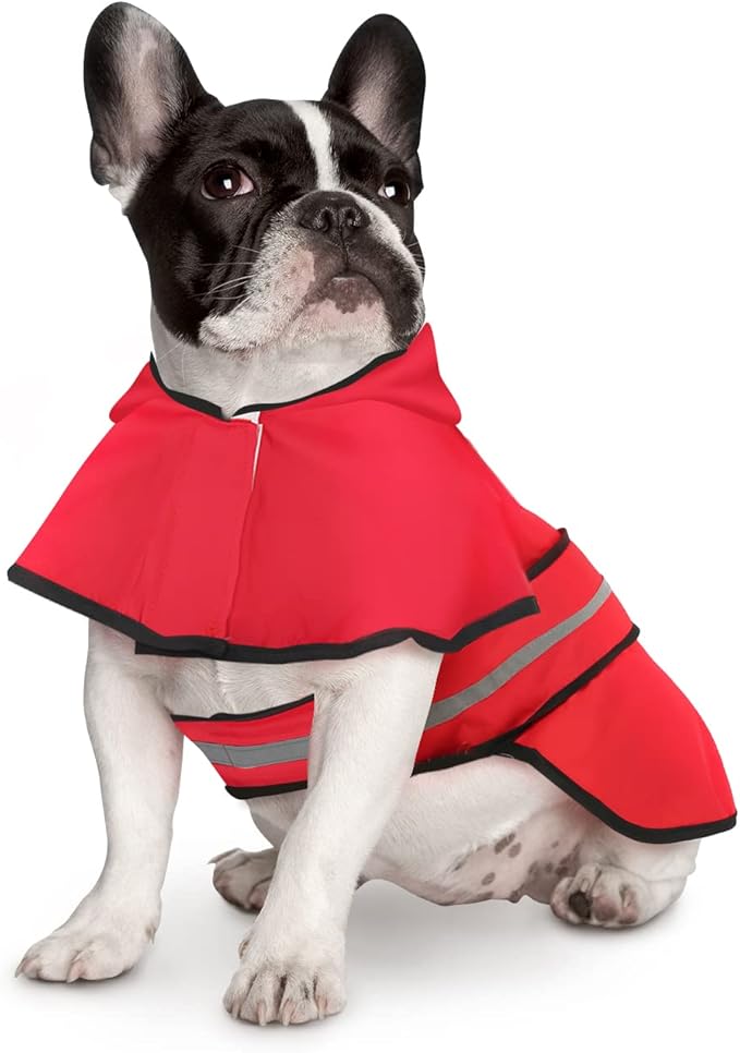 HDE Dog Raincoat Jacket Reflective Adjustable Hooded Pet Poncho Rain Coat with Leash Hole for Small to X-Large Dogs Red - S