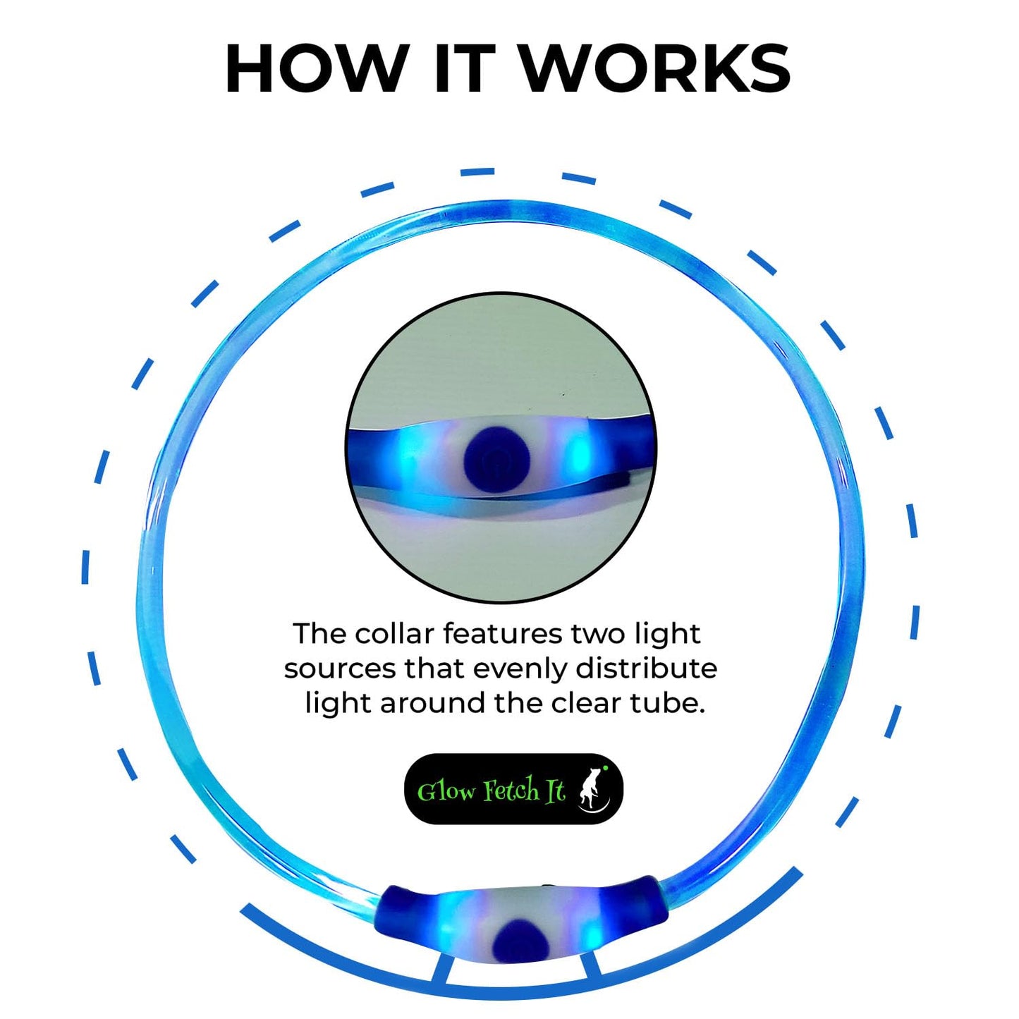 LED Dog Collar, Waterproof Light Up Dog Collar Rechargeable, Dog Safety Necklace for Night Walking, Adjustable Cut-to-Fit Silicone Collar Small Medium Large Dog 27.5” Cuttable (Blue)