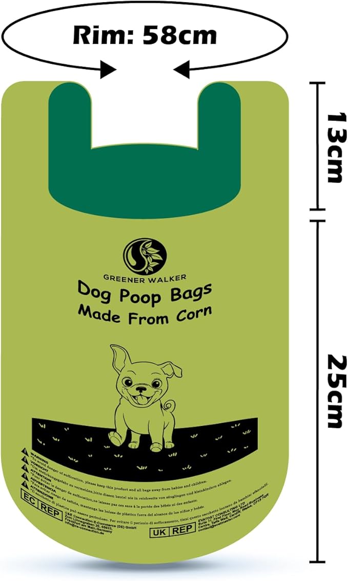 GREENER WALKER Tie Handles Poo Bags for Dog Waste, 600 Doggy Waste Bags Extra Thick Strong 100% Leak-Proof (Green)