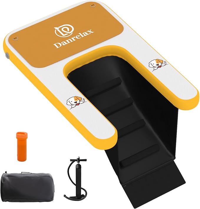 Inflatable Dog Boat Ramp, 35" L x 24" W x 4" H Perfect for Small-Sized Pets Up to 220 lbs, Boat Water Ladder with Claw-Friendly High Stability Non-Slip EVA Float for Pool, Lake, Dock & Seat