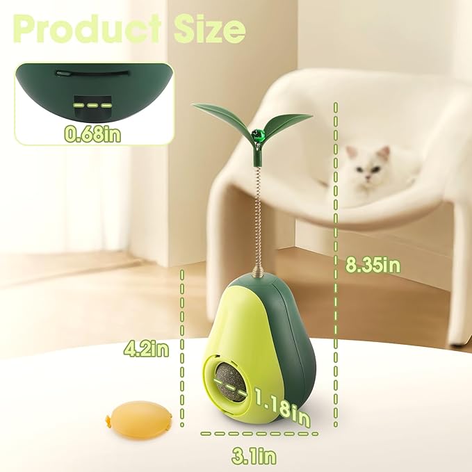Cat Toys for Indoor Cats, Cat Puzzle Feeder, Cat Treat Ball with Tumbler Design, Holds Catnip Balls, Avocado Styling with Engaging Teaser Wand, Bell Sound, Slow Food Dispenser, for Pets