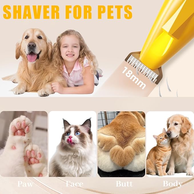 Dog Paw Trimmer, Low Noise Paw Hair Trimmer for Dogs with LED Light Wireless Pet Shaver, Suitable for Claws, Ears, Face, HIPS and Eyes(Orange)