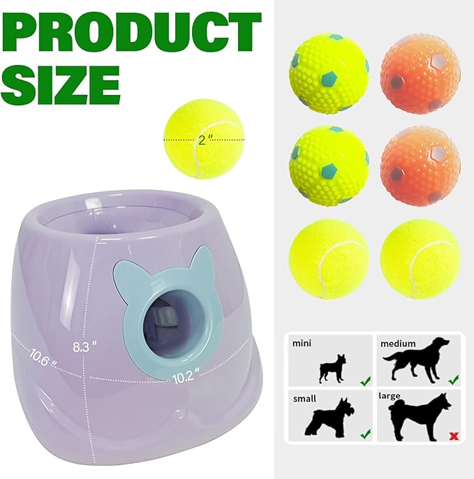 Automatic Dog Ball Launcher for Small to Medium Dogs, Interactive Pet Toy with Balls (Purple)