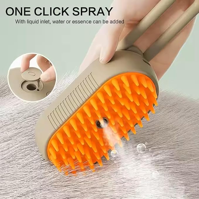 Rechargeable Steam Pet Brush – Grooming & Deshedding Tool With Adjustable Handle | Cordless & Quiet (Brown)