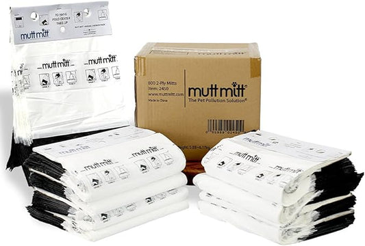 Mutt Mitt® 2-Ply Dog Waste Bags with Thick 2 Mil Mitten - 800 Dog Waste Bags on 8 Station Headers - No more "yuck" or "warm handshake"