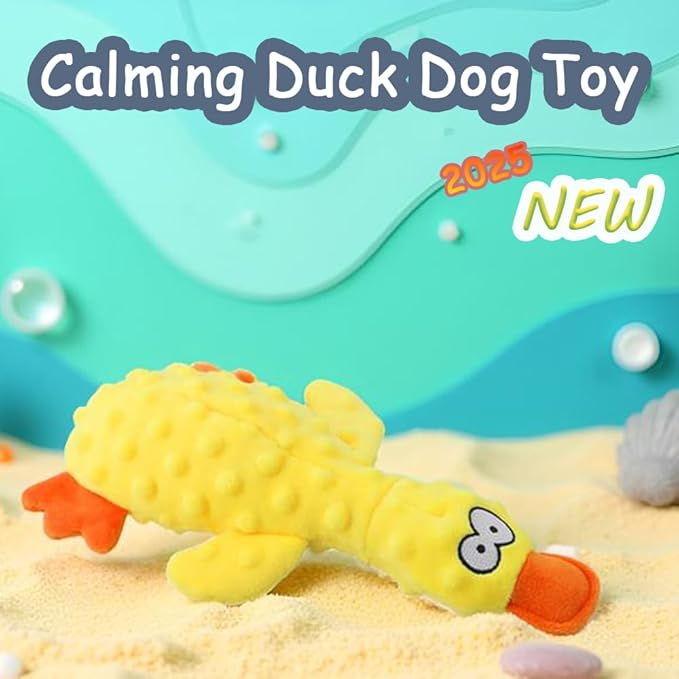 OUANGANC Calming Duck Dog Toy for Aggressive Chewers, Make a Crinkly Crunchy Noise, with Squeaker, 2025 Upgraded Indestructible Puppy Teething Toys, for Small to Medium Dog Breeds (Green 10.6in)