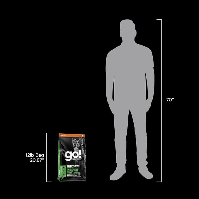 Go! Solutions Sensitivities Limited Ingredients, Grain-Free Dry Dog Food, Insect Recipe for Sensitive Stomach, 12 lb Bag