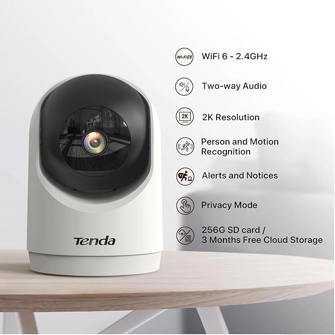 Tenda 2K Indoor Security Camera, WiFi6 Pet Camera for Home Security, 360°, 2-Way Audio, Motion Detection for Baby and Pet Monitor, Night Vision, Cloud & SD Card Storage, One-Touch Call (CP3-V3.0)
