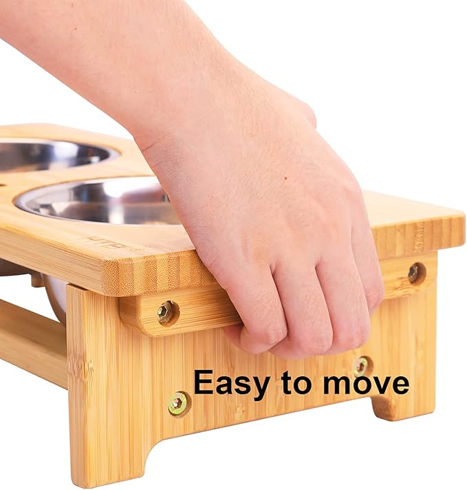 HTB Elevated Dog Bowls,Raised Dog Bowl Stand with 2 Stainless Steel Bowls, Elevated Raised Dog Bowls for Large Medium Small Sized Dogs