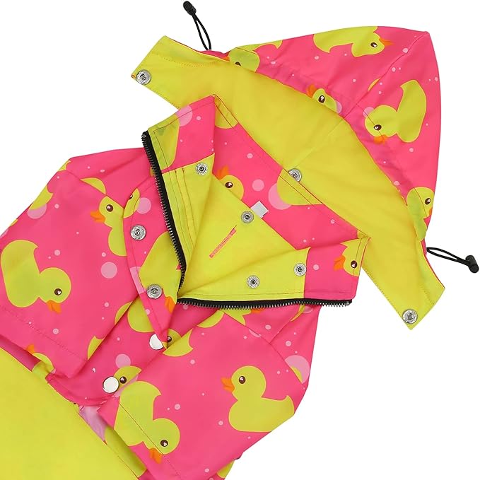 HDE Dog Raincoat Poncho Double Layer Zip Rain Jacket with Removable Hood, Leash Hole for Small to 3XL Dogs and Puppies Ducks Pink - 3XL