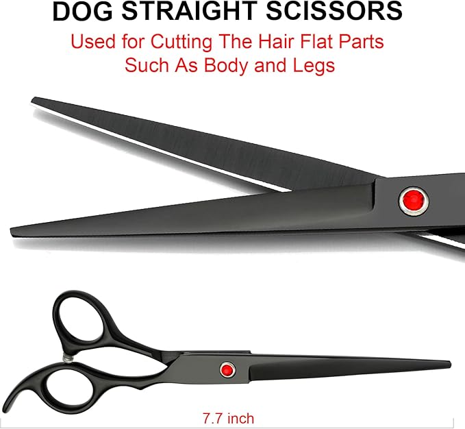 Professional Dog Grooming Scissors kit Black 5 in 1, Dog Shears for Grooming 6CR Premium Stainless Steel Grooming Scissors Kit for Dogs Cat Pet