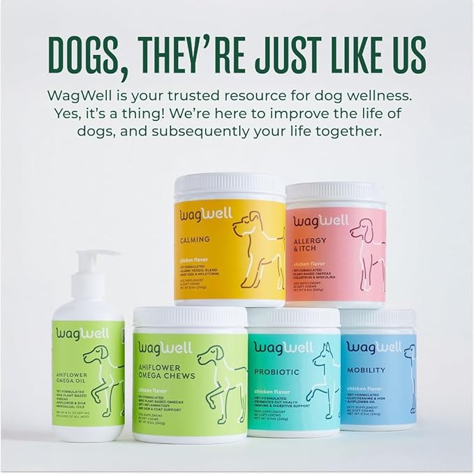 WagWell Ahiflower Omega Oil - Vet-Formulated Skin, Coat, Hip and Joint Supplement for Dogs - Plant-Based Omega 3, 6 and 9 Supplement - Natural Non-GMO Dog Omega Oil, 8 fl.oz. Pump Bottle