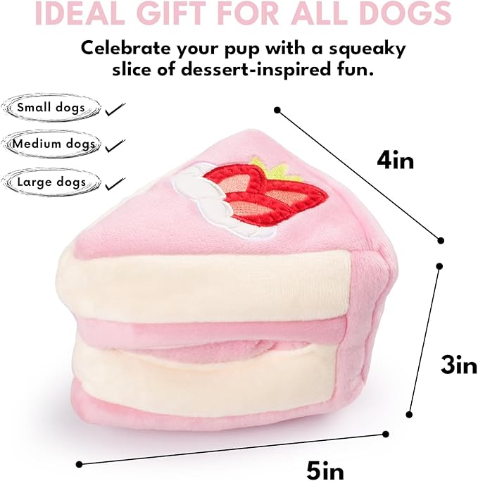Dog Birthday Enrichment Toys, Interactive Puppy Puzzle Toy, Crinkle Squeaky Puppy Toy for Boredom, Strawberry Cake Snuffle Toys for Mental Stimulation for All Dog Sizes