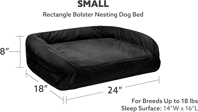 K9 Ballistics Tough Bolster Nesting Pillow Small Sofa Dog Bed with Removable Washable Cover - Durable, Water Resistant with Nonskid Bottom 24"x18", Obsidian Black