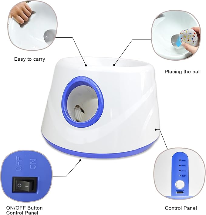 Dog Ball Thrower Launcher, Automatic Ball Launcher for Dogs, 3 Adjustable Distance Settings, Indoor OutdoorInteractive Toy, with 3 2.3-inch Balls, Small/Medium Sized Dog Thrower