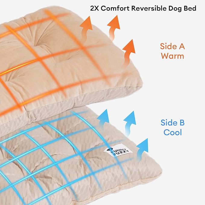 FUNNY FUZZY 30x20 Washable Dog Bed Crate Mat, 2 in1 Pet Pillow Sleeping Bed, Fluffy Deluxe Kennel Mattress for Medium Dog and Cat,Charcoal Grey,M,Beige