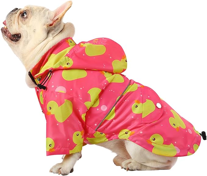 HDE Dog Raincoat Poncho Double Layer Zip Rain Jacket with Removable Hood, Leash Hole for Small to 3XL Dogs and Puppies Ducks Pink - L