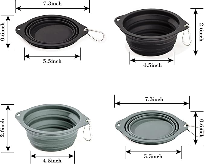 Silicone Dog Travel Bowl, 2 Pack Collapsible Pet Bowl, Foldable No Plastic Rim Pet Feeding Bowls, Water Cup for Pet Hiking,Camping