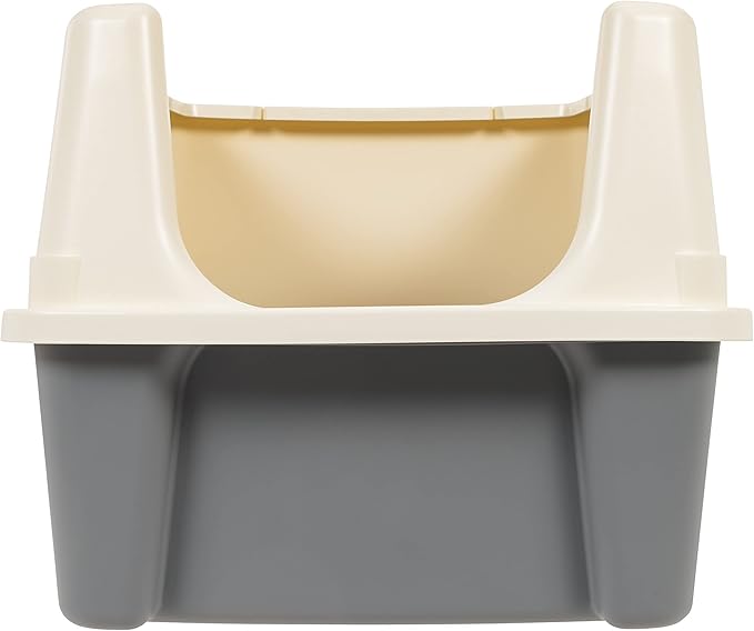 Amazon Basics Large Cat Litter Box with High Sides, Open Top, Includes Scoop, 19 x 15 x 11.75 inches, Grey/Beige