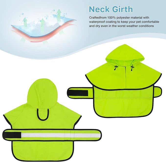 Hooded Dog Raincoat - Reflective Dog Rain Jacket Lightweight Waterproof Rain Coat for Small Medium Large Dogs (X-Large, Green)