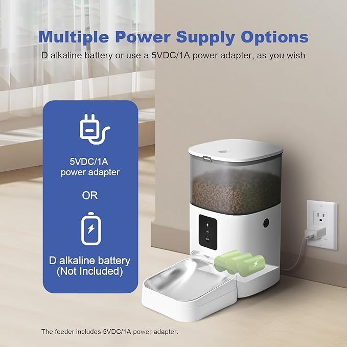 2.4G WiFi Automatic Cat Feeder, 4L Food Dispenser with 10s Voice Recorder, Pet Feeder up to 10 Meals per Day, Timed Cat Feeder with Dry Food Sealed Ring (White, 4L-WiFi)