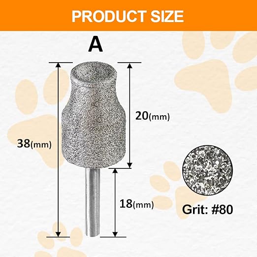 Diamond Rotary Pet Nail Grinder Replacement Heads Dog Nail Grinder Bit-BGTEC 5PCS 1/8" Diamond Replaceable Tip for Pet Claw Grooming(A)