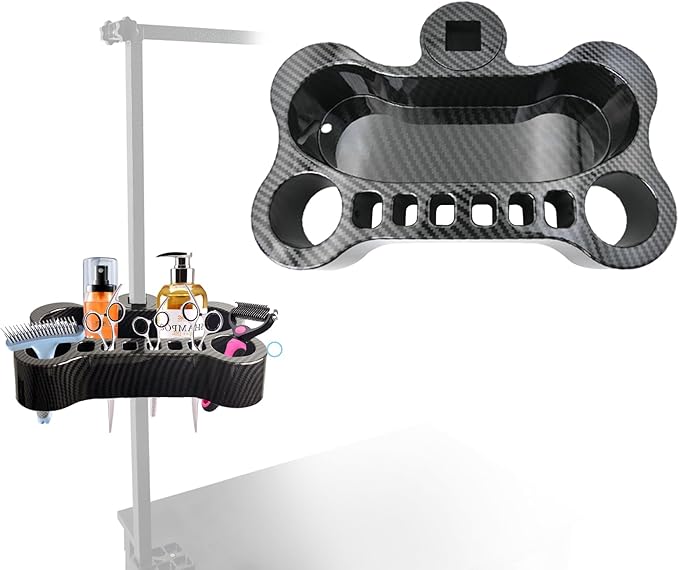 Adjustable Pet Grooming Organizer for Scissors, Brushes and Tools - Rotatable Multi-Compartment Grooming Arm Stand