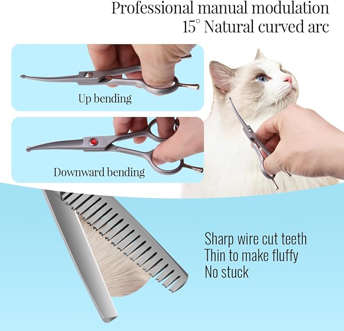 4.5" Dog Grooming Scissors - 3 Pcs Curved & Straight Thinning Shears for Small Dogs & Cats - Japan 440C Stainless Steel