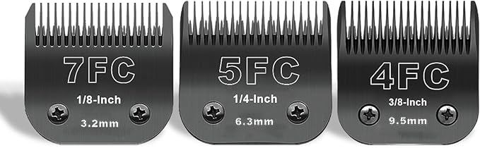 7FC+5FC+4FC Black Detachable Pet Dog Grooming Clipper Stainless Steel Blades Set,Compatible with Andis,Oster A5,Wahl KM10 Series Clippers,3 Pack