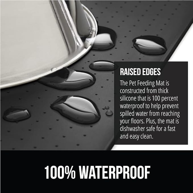 GORILLA GRIP 100% Waterproof Raised Edge BPA Free Silicone Pet Feeding Mat, Dog Cat Food Mats Contain Spills Protects Floors, Placemats for Cats and Dogs Water Bowl, Pets Accessories 32x24 Charcoal