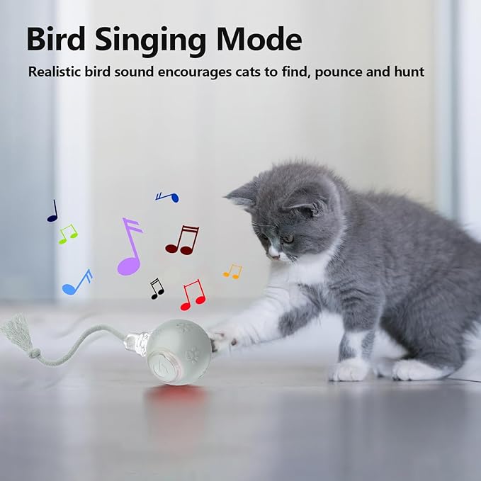 Interactive Cat Toys, Automatic Moving Cat Toy for Bored Indoor Adult Cats, Fast Rolling, Chirping & Motion-Activated Cat Toys, Fun Gift for Cats with Speedy Tail 2.0, USB Rechargeable(Gray)