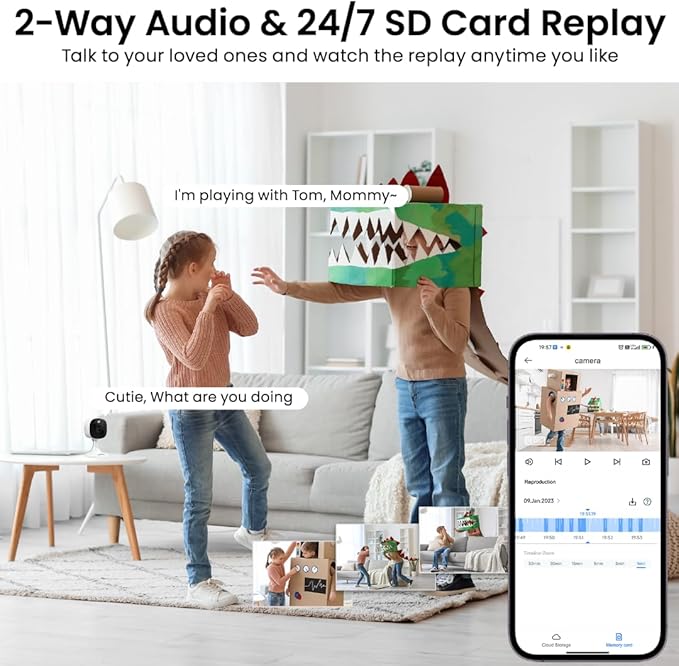 2K Cameras for Home Security-Outdoor/Indoor Camera for Dog/Cat/Pet/Nanny/Baby, Color Night Vision, White Light, Siren, 24/7 SD Recordings, Works with Alexa/Google Home, C1 (C1-White-1pack-2.4G)