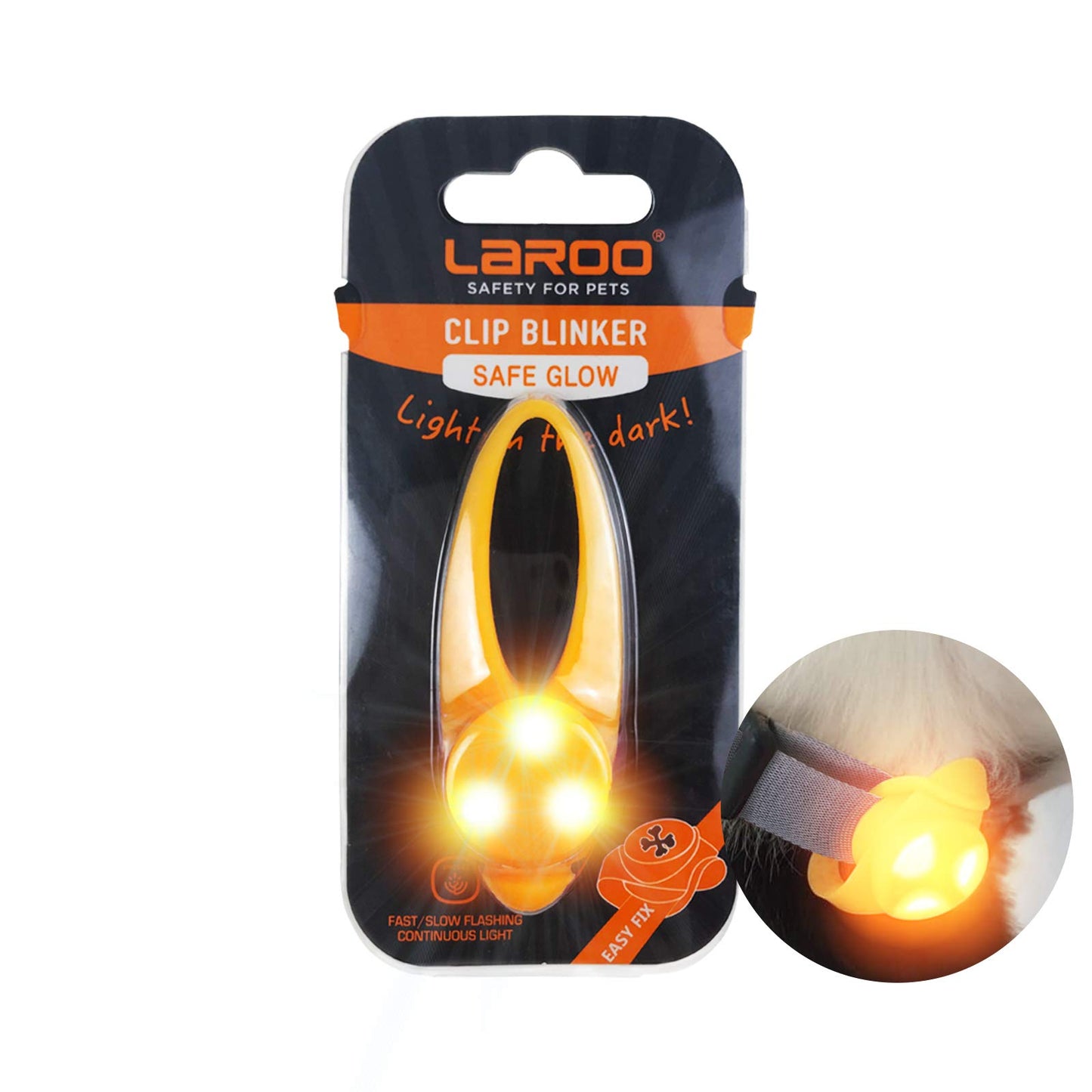 LaRoo Dog Lights for Night Walking - Led Dog Collar Lights for Nighttime, Clip On Light up Dog Collar Walking Flashlight（Orange）