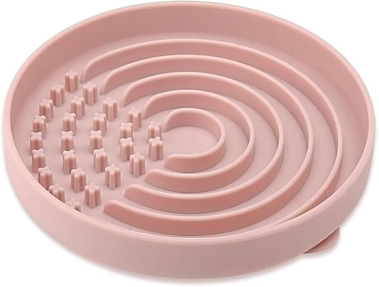 Slow Feeder Dog Bowls, Slowdown Bowl - Puzzle Silicone Dog Feeding Bowls with Suction Cups, Innovative Lick Mat, Healthy Eating, Dishwasher Microwave Safe, Mealtime Challenge, 7.5" x 1.3"Pink