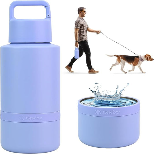 Insulated Dog Water Bottle with Travel Bowl, Dog Lover Gift, Portable Water Bottle Dispenser, Accessories for Car, Hiking, Camping, Outdoor, Leak-Proof, Detachable (Aurora Blue)