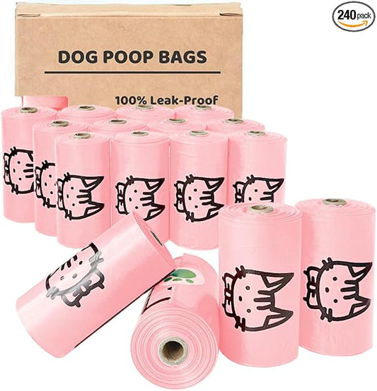 Dog Poop Bags, Extra Thick and Strong Pet Poop Bags for Dog Walking and Traveling, Premium Leak-Proof Pet Waste Bags for Small Medium Large Dogs and Cats (Pink, 240 Bags)