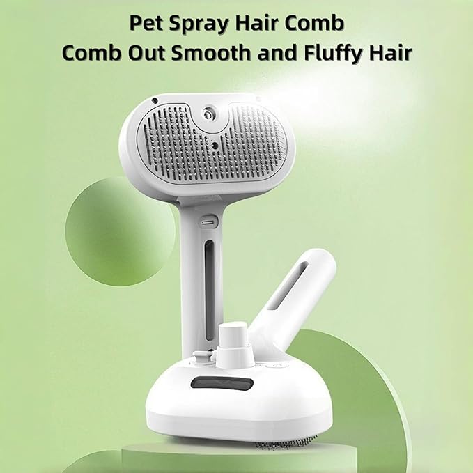 Cat Steam Brush for Indoor Cats - 3 in 1 Steam Brush for Cats with Mist Spray, Self Cleaning & Pet Hair Removal, Gentle Cat Grooming Tool for Shedding (White)