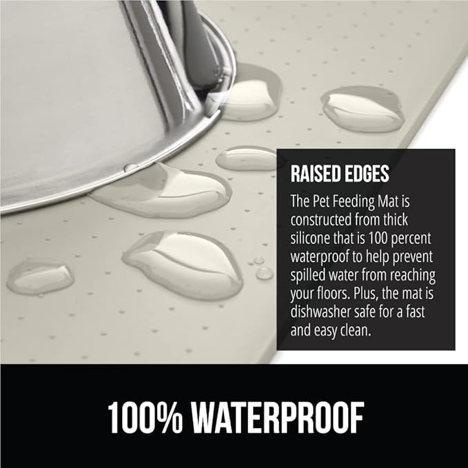 GORILLA GRIP 100% Waterproof Raised Edge BPA Free Silicone Pet Feeding Mat, Dog Cat Food Mats Contain Spills Protects Floors, Placemats for Cats and Dogs Water Bowl, Pets Accessories 28x18 Cream