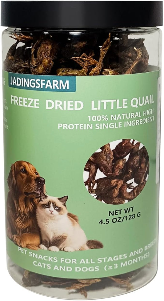 Freeze Dried Little Quail, 4.5 Oz Quail Dogs Cat Treats, Single Ingredient Freeze Dried Cat and Dog Treats Delicious Training Snacks, Natural Food Healthy Animal Protein Pet Food