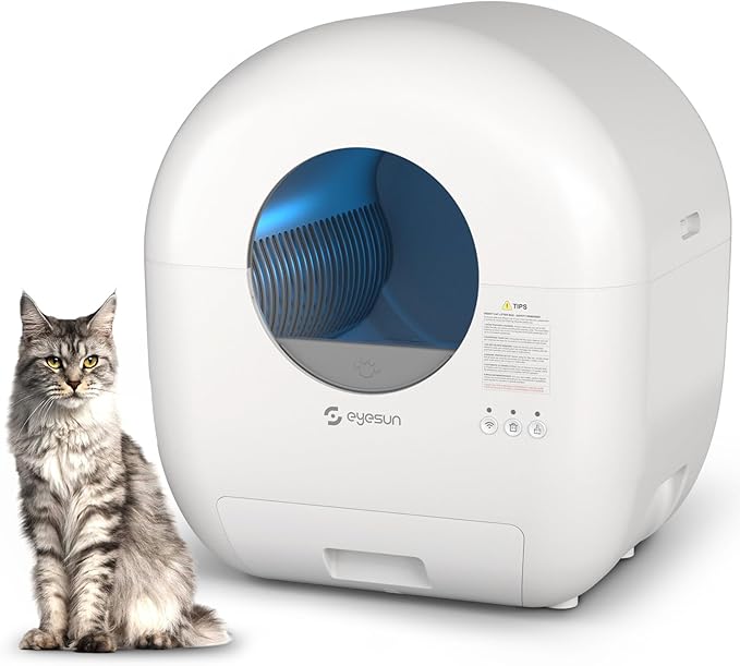 Self Cleaning Litter Box,76L Automatic Cat Litter Box Self Cleaning with APP Control,Low Noise,Safety Protection,Roll Garbage Bags,Deodorizer and Cleaning Brush for Multiple Cats
