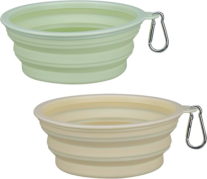 Collapsible Dog Bowls, 2 Pack (650ml), Large Size for Large/Medium Dogs Family Value Pack and Travel Walk (Green+Yellow)