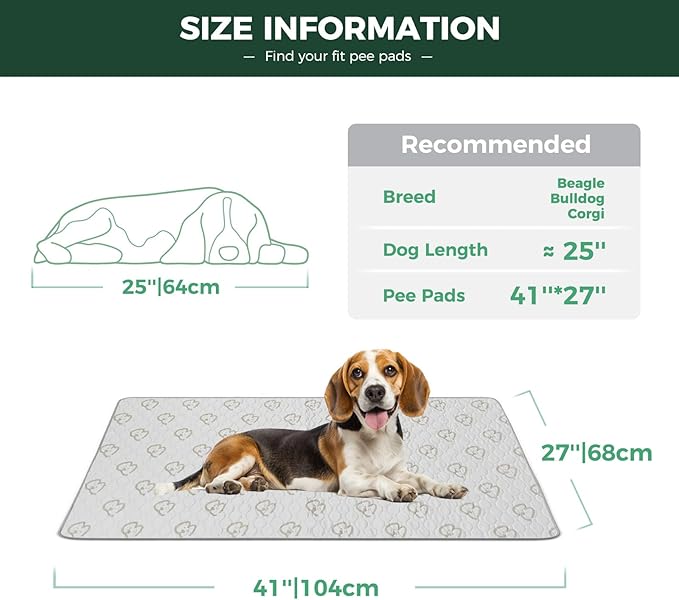 FXW Washable Pee Pads for Dogs, Puppy Pads with Super Absorbent, Specifically Designed for 42inch Cages, 41" × 27" Rectangle, Khaki, 1 Pack