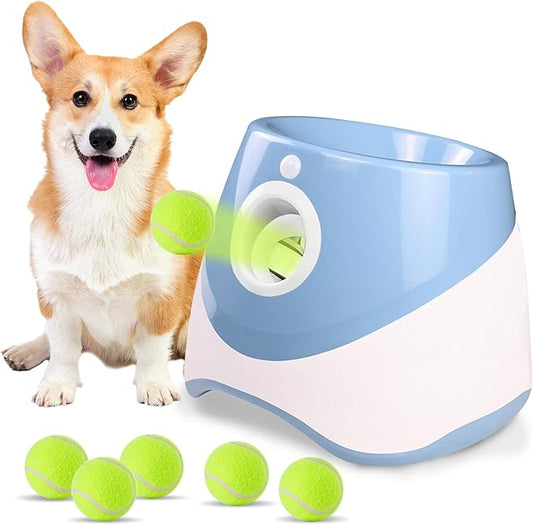 Automatic Ball Launcher for Dogs - Interactive with 6 Mini Tennis Balls (Blue)