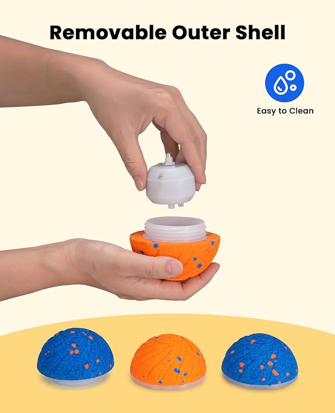 Smart Interactive Dog Toys, Automatic Moving Ball with 3 Lighting Modes, E-TPU Bouncy Balls for Dog Enrichment & Stimulation, Motion Activated Rolling Toy for Medium and Large Dogs Orange