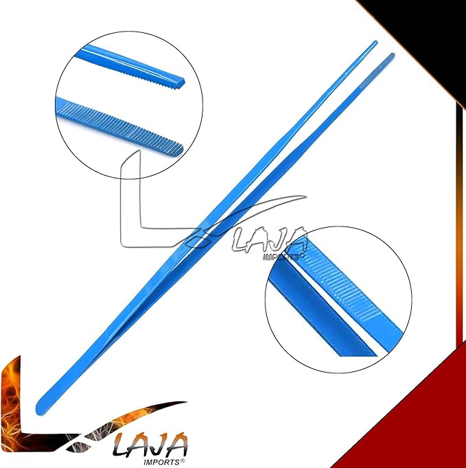 (Huge Jumbo Aquarium Aqua Tweezers) Thumb Dressing Forceps Serrated 24" Long Blue Coated for Educational Use